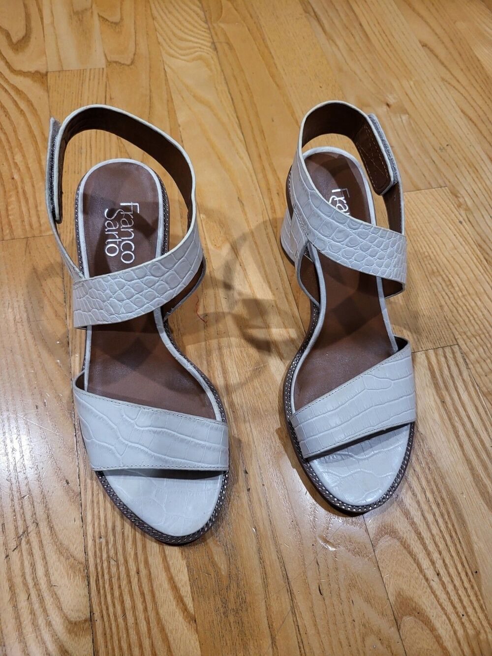NEW Franco Sarto Barda Womens Putty Heeled Ankle Strap Sandals Size 7.5 M